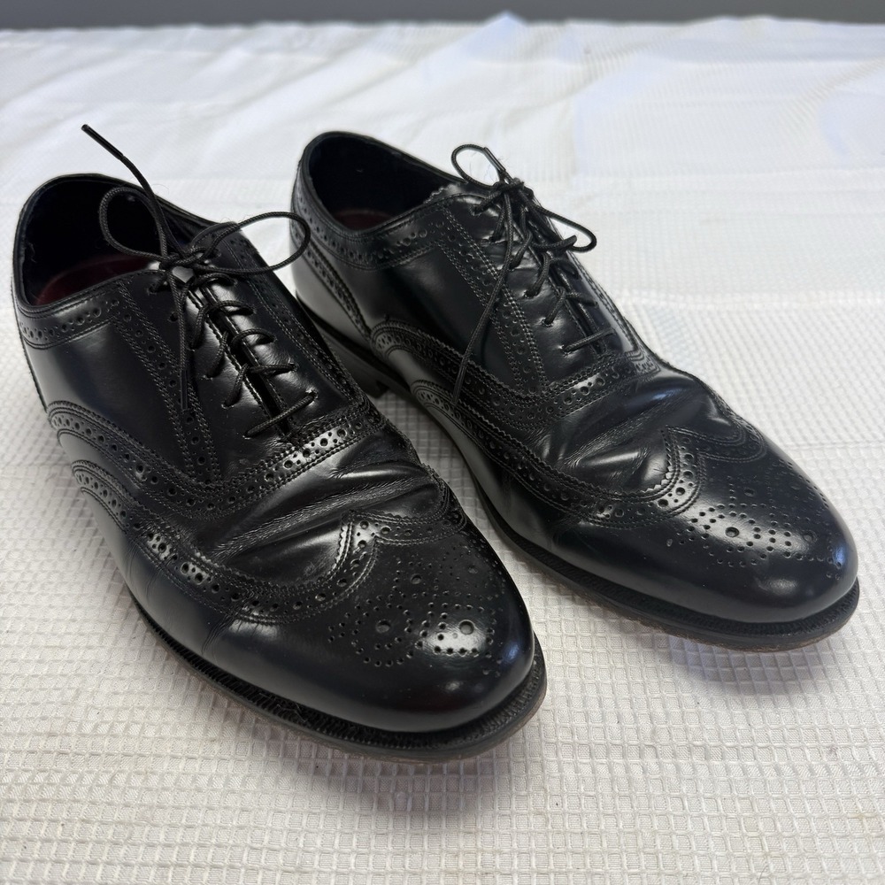 Florsheim Wingtip Oxford Black Leather Dress Shoes Mens Size 9.5 3E (Extra Wide)